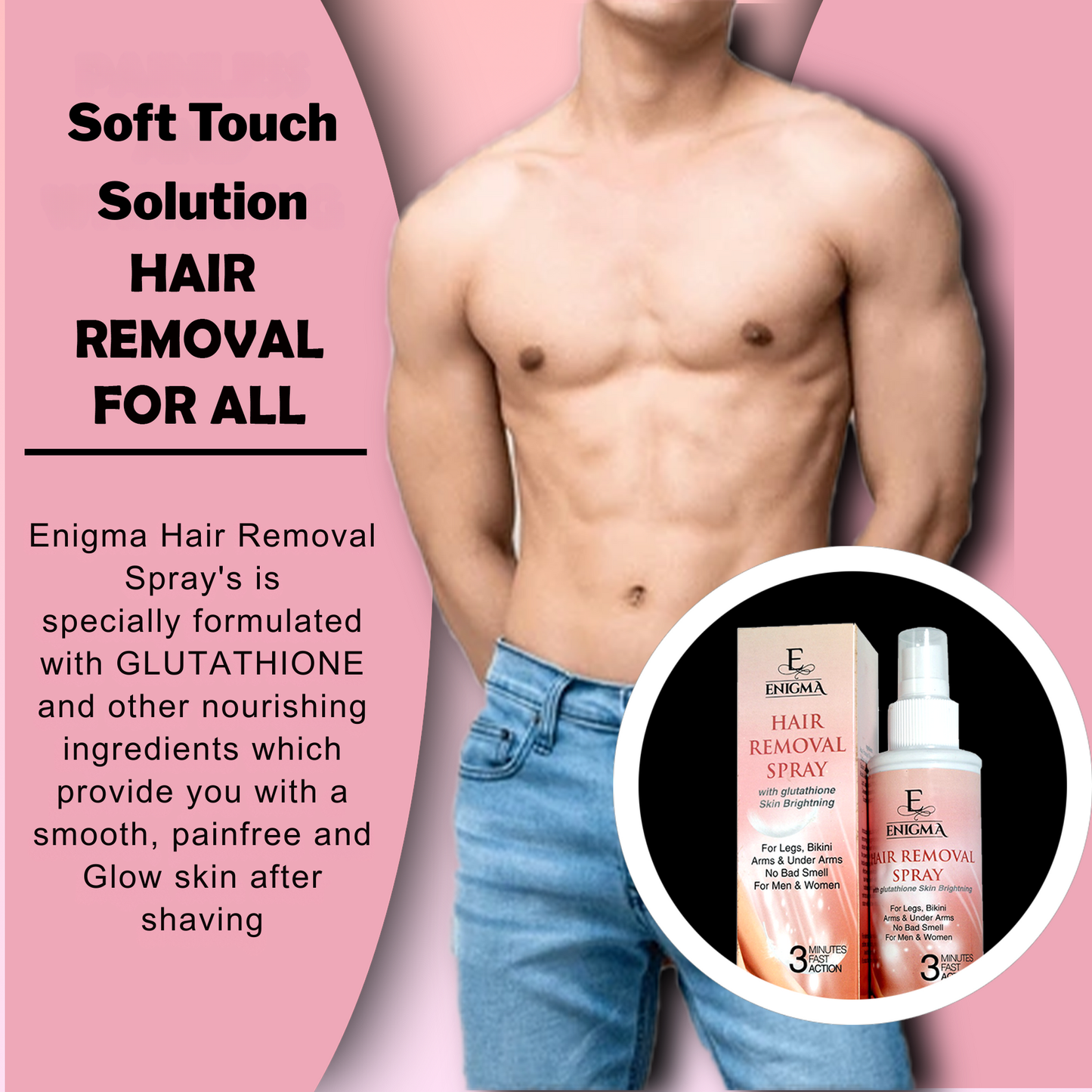 Enigma Hair Removal Spray 3 Mins Results with Glutathione
